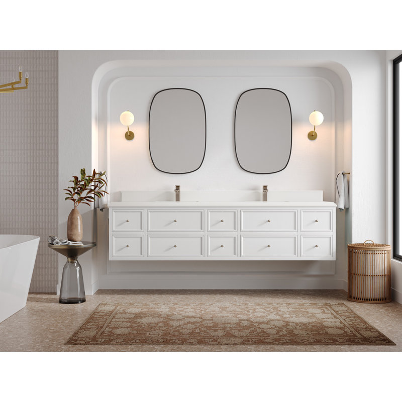 Roswell Floating 84'' Double Bathroom Vanity with Quartz Top