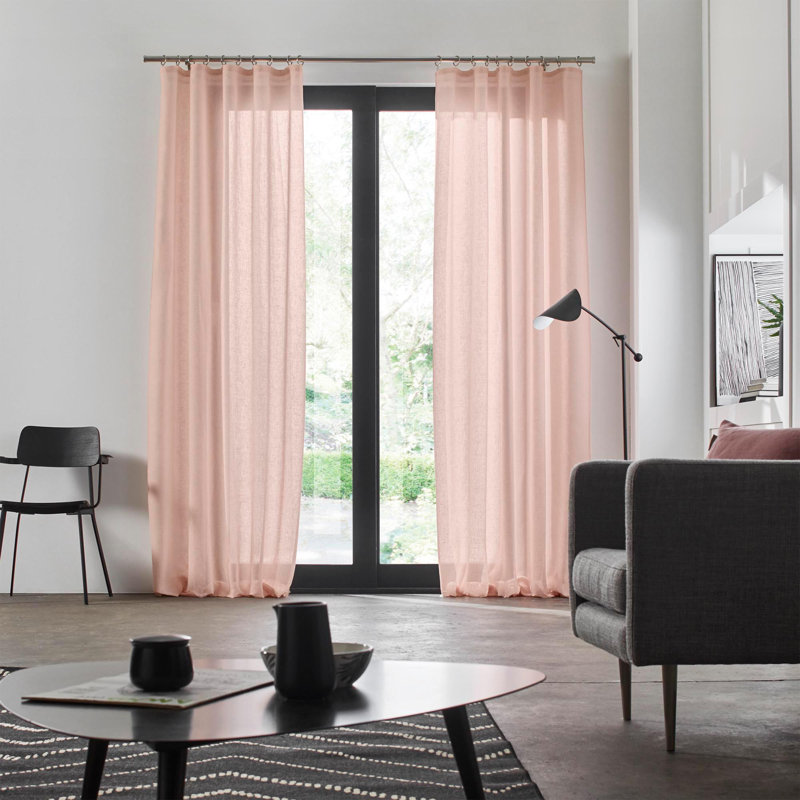 Heaton Sheer Single Curtain Panel, 200 W x 298 D cm, Pink