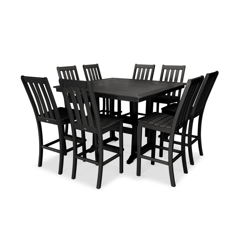 POLYWOOD Vineyard 9-Piece Nautical Trestle Bar Set, Black