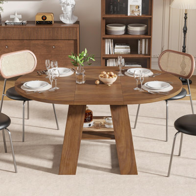 43.3"-59" Extendable Round/Oval Dining Table for 2-8 with Storage Shelf
