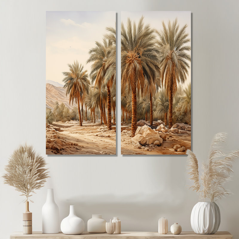 Palmier, oasis du désert - impressions sur toile traditionnelles, 32" H x 32" W, Does Not Apply, Framed Wrapped Canvas