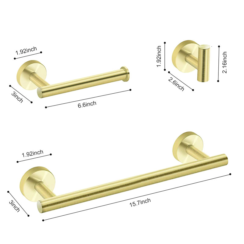 Brushed Gold Bathroom Hardware  3  - Modern & Sleek. Smooth Edges Damage. Resists Corrosion In Damp Environments. Wall Mounted For Neatness. Easy Installation Available 3 Fashionable And . Scratch-