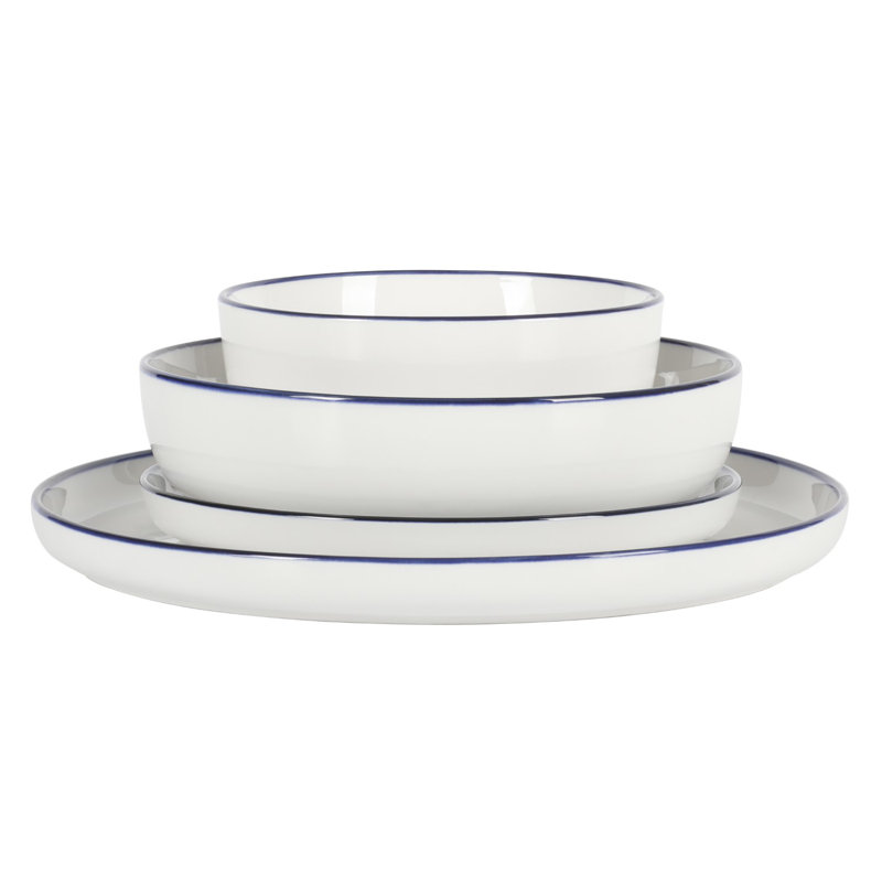 Oslo White Porcelain Dinnerware Set with Blue Rim, Service for 4