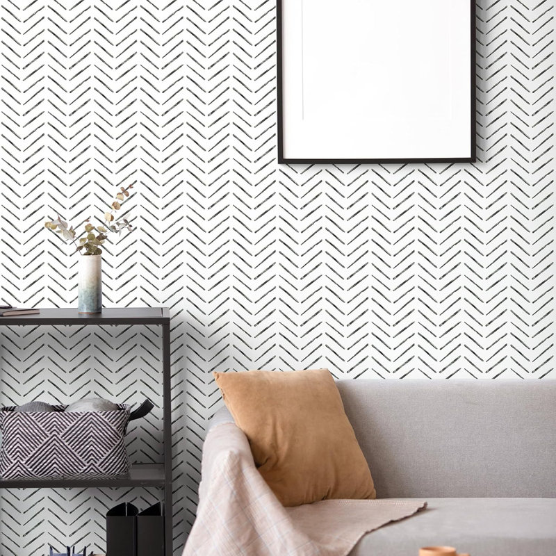 Papier peint adhésif à motif à chevrons Rugreat, Noir