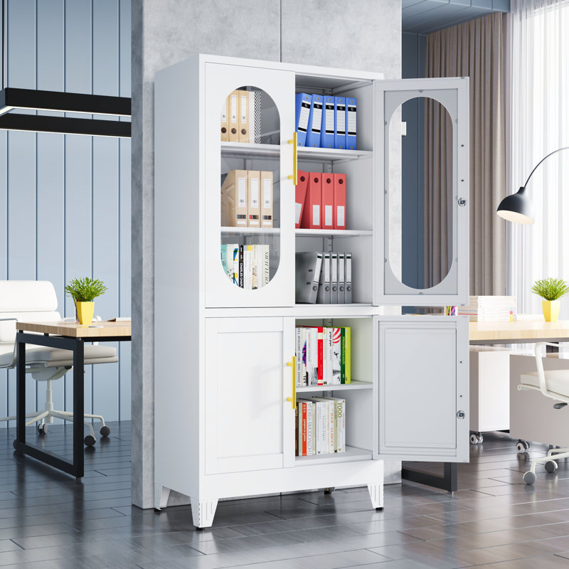 Versatile Iron Lockable Storage Cabinet, White