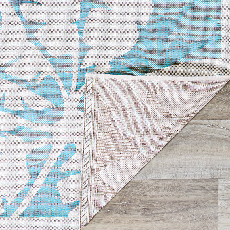 Waddington Floral Ivory Turquoise Indoor Outdoor Area Rug, Rectangle 5'3" x 7'6"