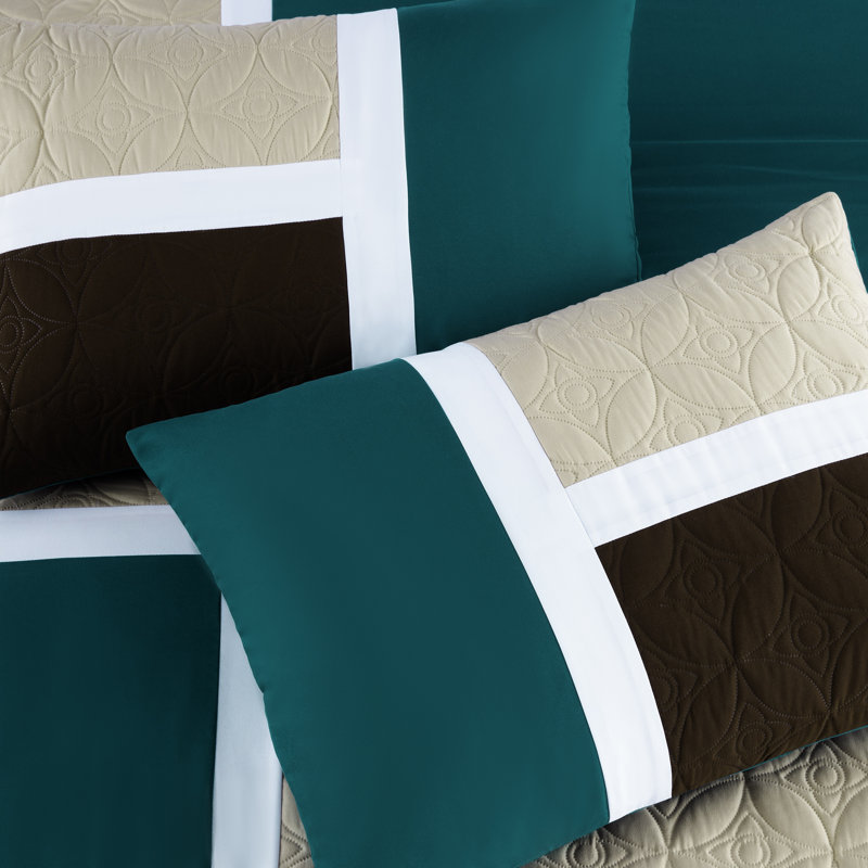 Upland Patchwork 7 Piece Comforter Set, Full Comforter +  6 Additional Pieces, Teal
