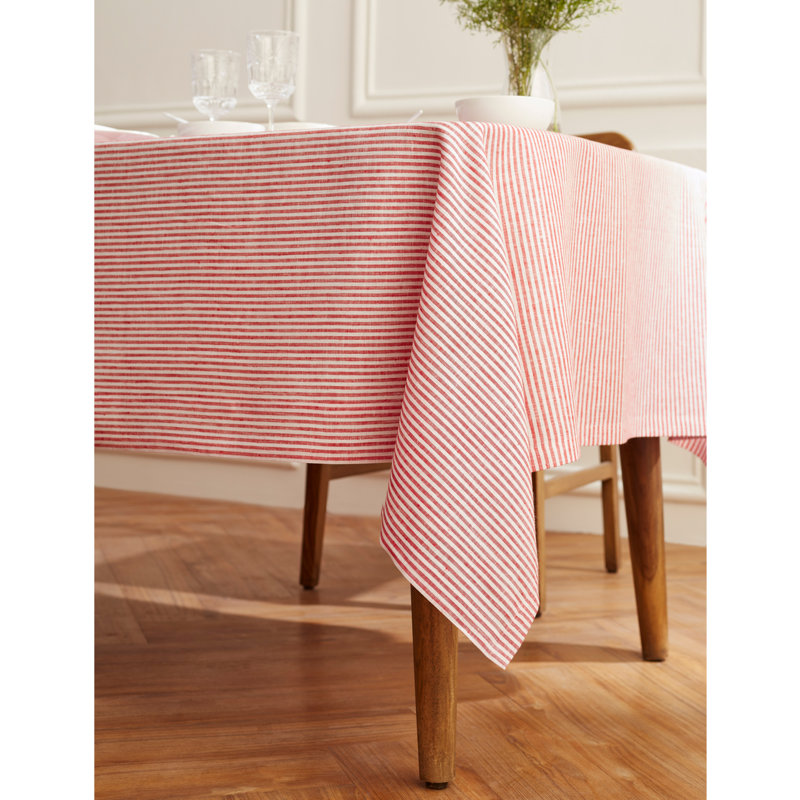 Red and White Striped Linen Rectangular Tablecloth 60 x 90 Inch