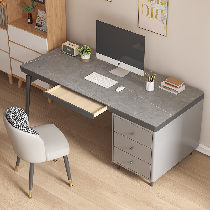 Bureau d'écriture rectangulaire en pierre frittée 47,24 "gris, 4 tiroirs, H 29,53 po x l 47,24 po x P 23,62 po