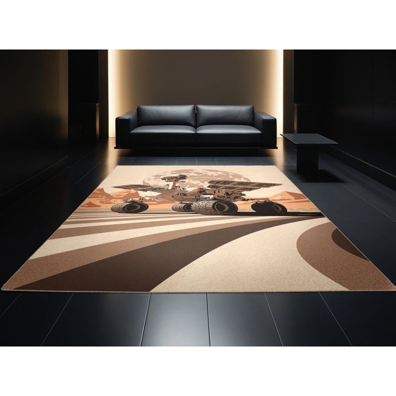Soft Plush Guerdon Mars Exploration Rover Modern Area Rug in Beige – Beige Binding, 6x9
