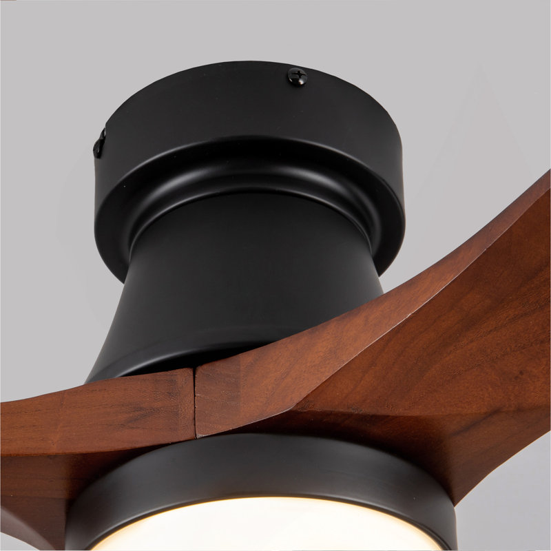 Ventilateur de plafond encastré noir de 42 pouces avec lumière: DEL à intensité variable (3 couleurs), moteur à courant continu réversible intérieur / extérieur, 3 pales en bois massif pour la chambre à coucher, patio.
