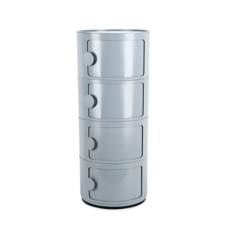 4-Shelf Round with Handles Side Table with Storage, Grey