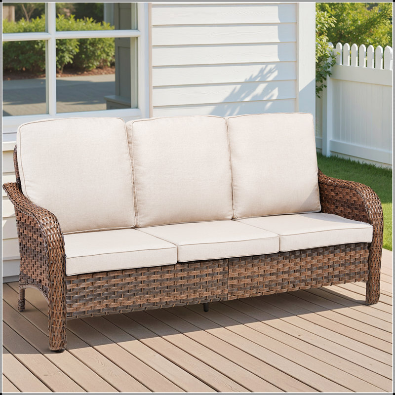 70.9 Inch PE Wicker Rattan Outdoor Furniture Set, 3 Seat Sofa With Durable Steel Frame And Weather-Resistant Cushions, Beige