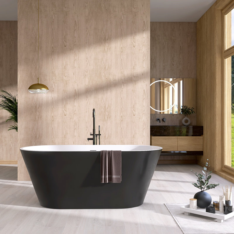 Bathtubs 67'' x 29.5'' Freestanding Soaking Acrylic Bathtub Contemporary Stand Alone Tub, Matte Black