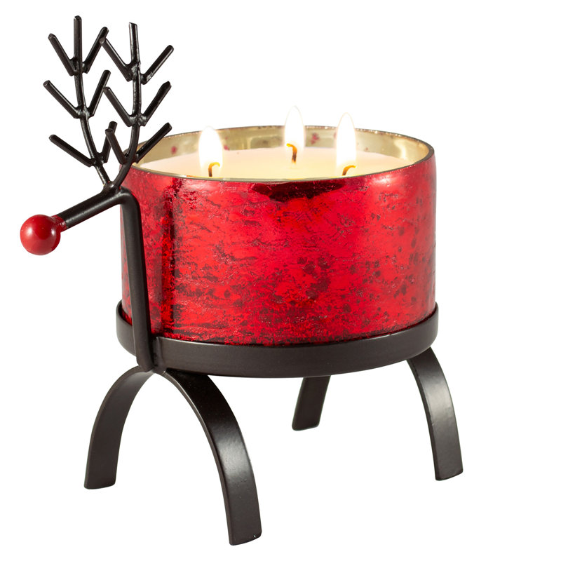Bougie 3 mèches Blitzen, H 3,5 po x l 5,5 po x P 8,5 po, Rouge
