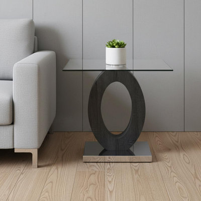  Table de bout contemporaine 20 "en verre blanc et gris transparent
