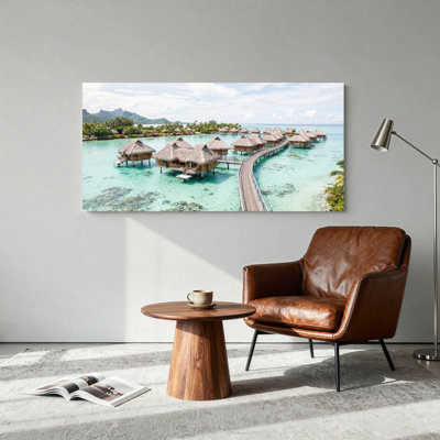 Ensemble de 1 tableau sur toile représentant un complexe hôtelier tropical