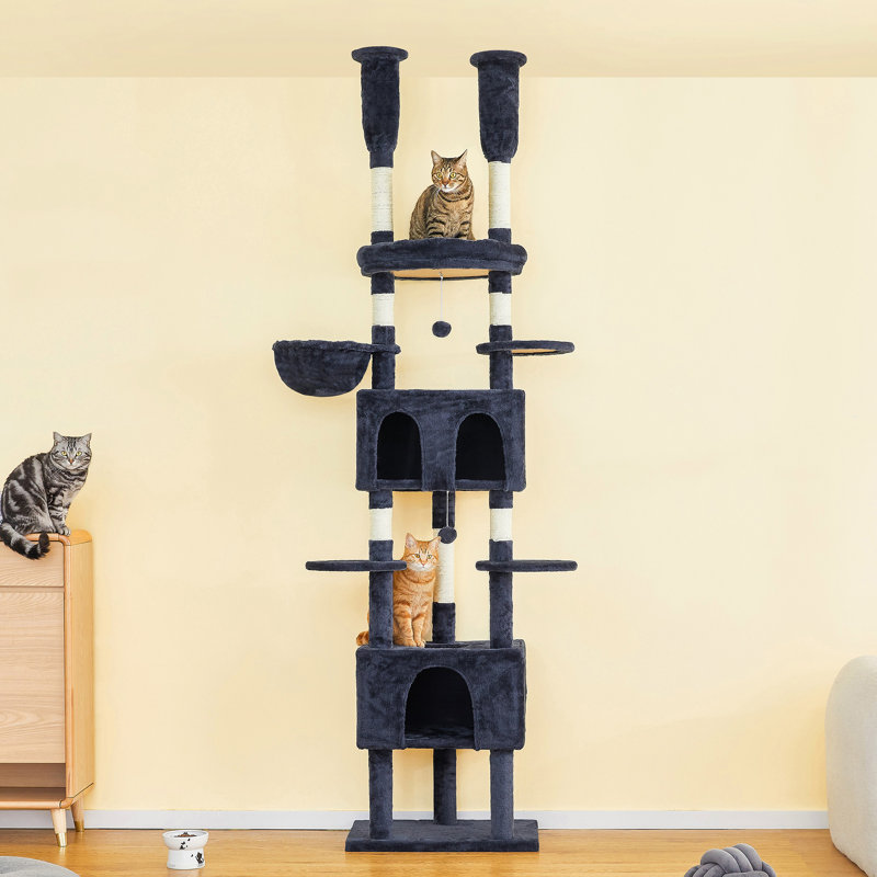 Tour pour arbre à chat à hauteur réglable de 92 à 102 po, Gris foncé