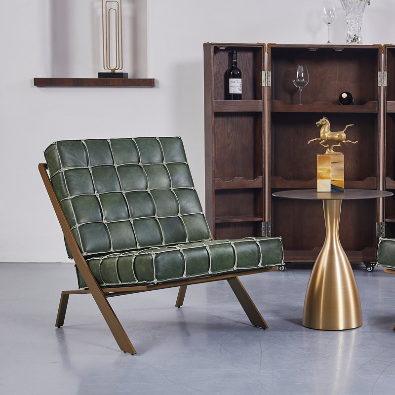 25.4'' Wide Clayton Top-grain Leather Leisure Chair, Matcha Green