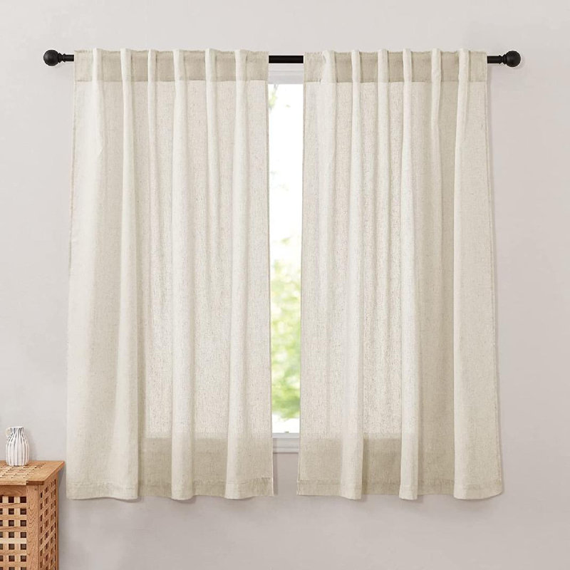 Storrie Linen Semi Sheer Curtain Pair, Beige, 52" W x 63" L