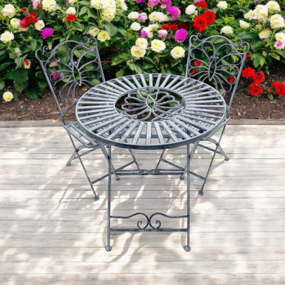 Windermere 2-Person Metal Patio Foldable Dining Set – Stylish Durable Round Table & Chair Set for Garden & Outdoor Seating