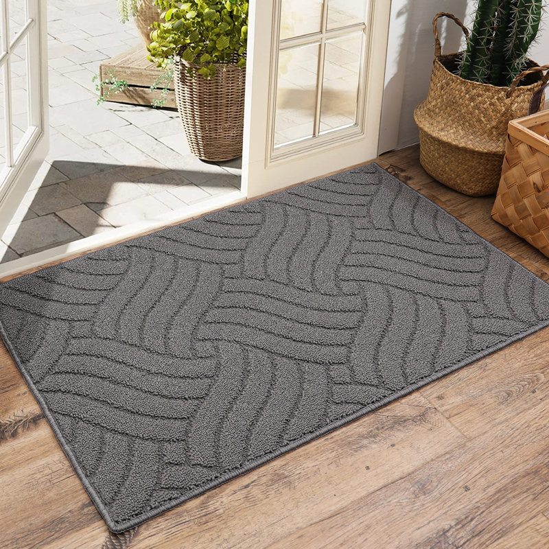 Machine Washable Non-slip Geometric Indoor Doormat, 24" W x 36" L, Grey