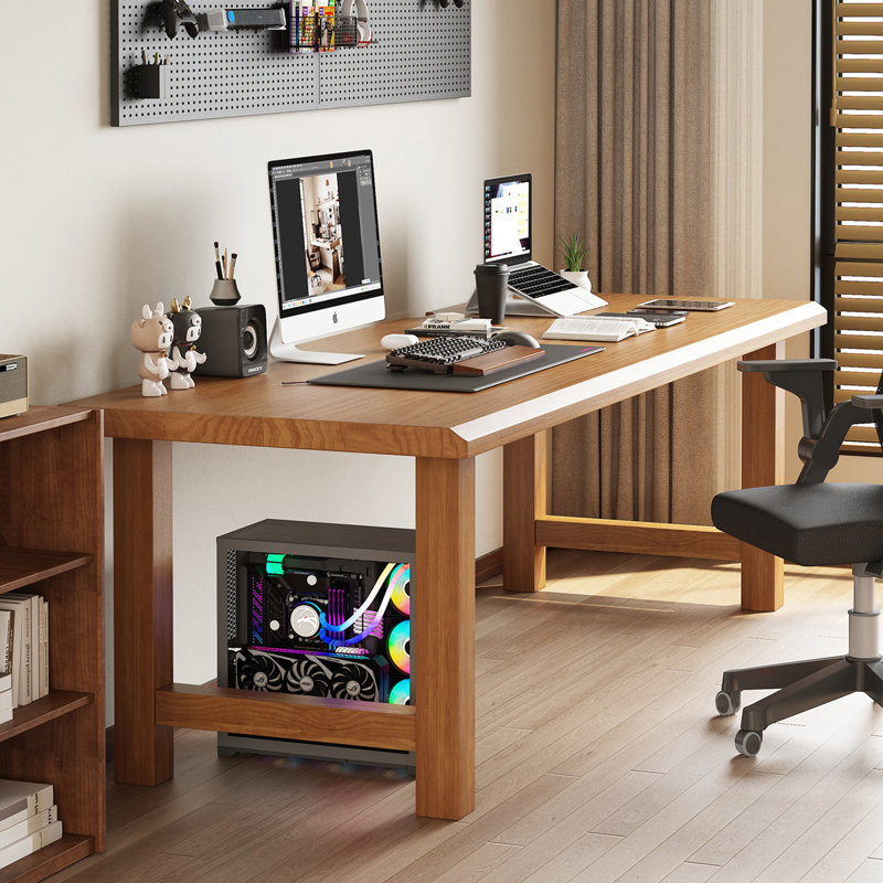 Bureau rectangulaire en bois massif Burlywood, 29.53"H×70.87"L×31.5"W