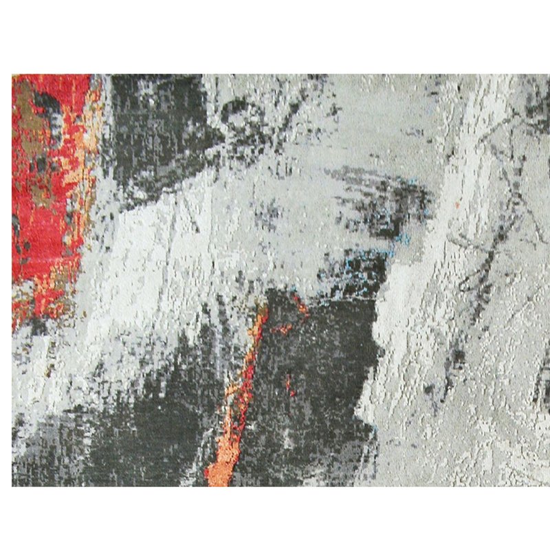 Handmade Silk and Wool Abstract Area Rug, Rectangle 8' x 10'
