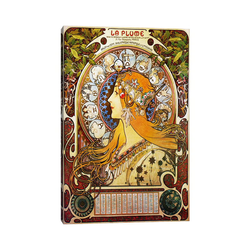 Zodiaque (1896) par Alphonse Mucha - impression d'art graphique, H 12 po x l 8 po x P 0,75 po, Toile tendue