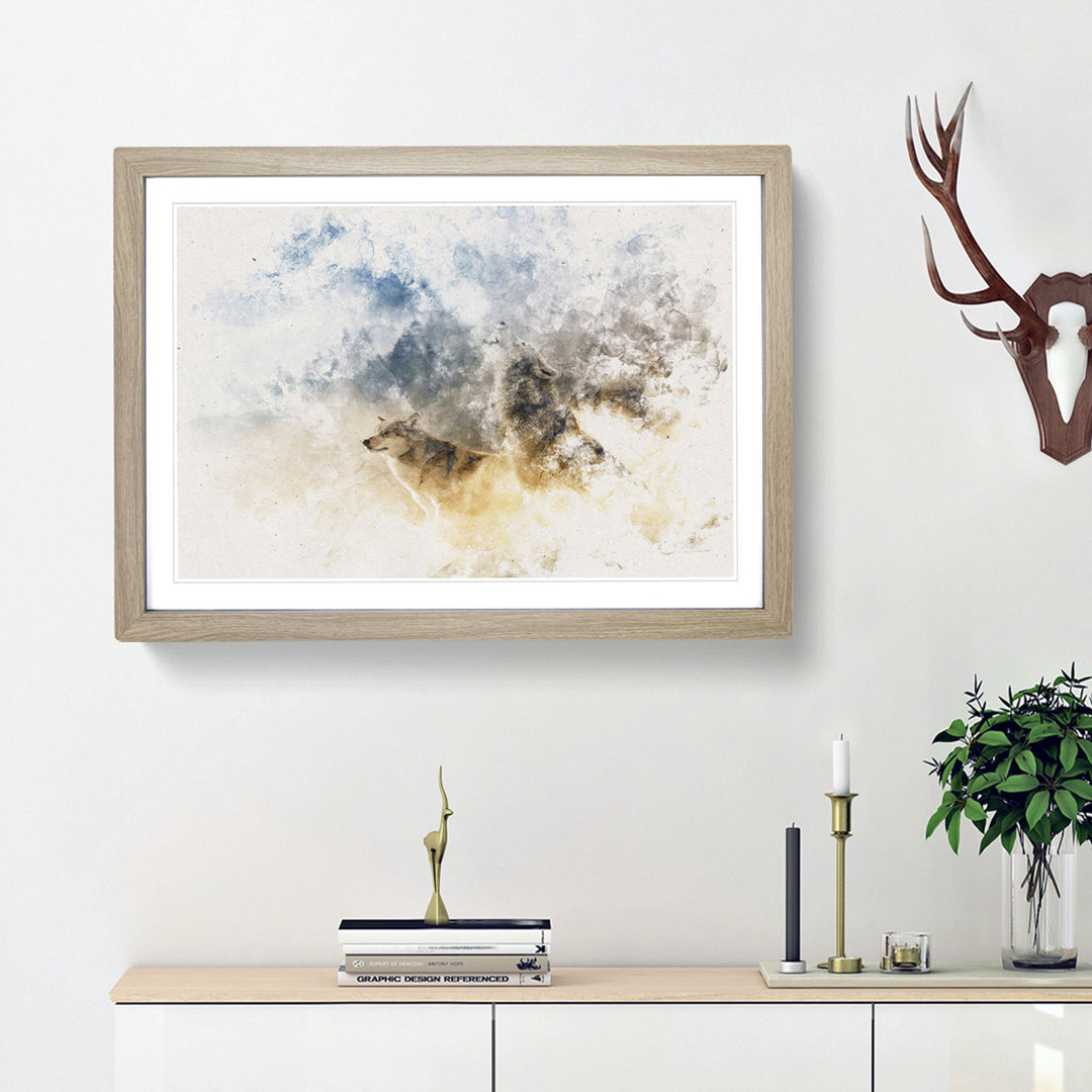 Wolves Howling In The Forest Watercolour - Framed Print
