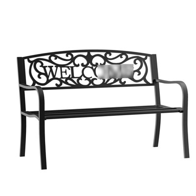 Siège de véranda en métal, banc extérieur noir de 50 po avec dossier à lattes pour le jardin, porche, cour, vestibule, chaise de revêtement, siège de patio