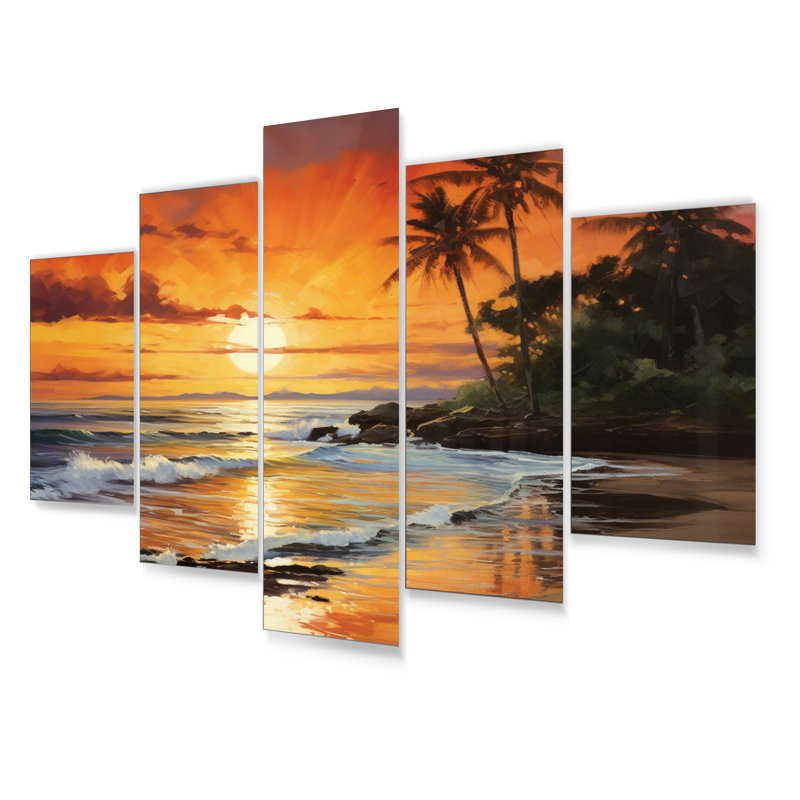 Caraibe Island Sunset III - Ensemble de décoration murale nautique et plage en métal