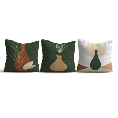 Comfortable Cushion Set (3 Pieces), 17 x 17 Inches | 50% Cotton / 50% Polyester, Silicone Filling | Machine Washable, Ironable, Digital Print Design | Perfect for Home Decor, Sofas, and Chairs