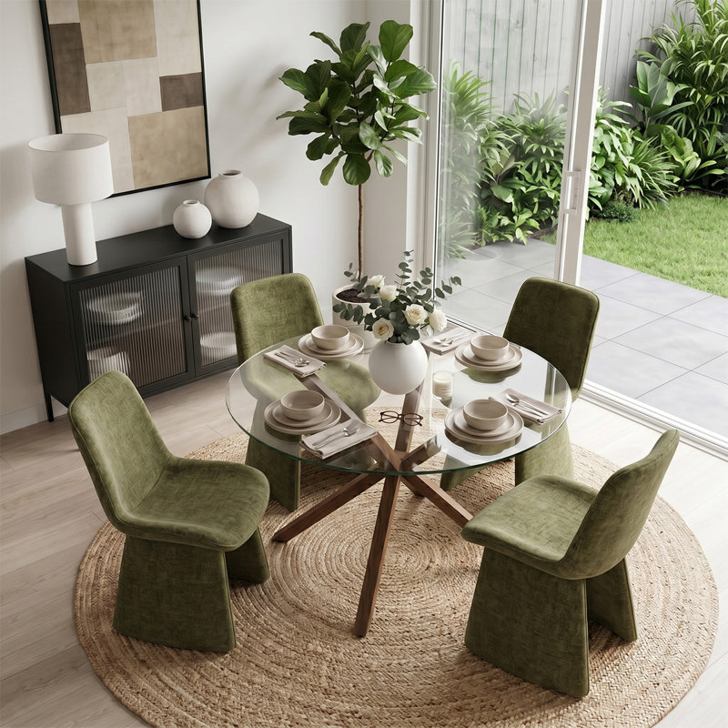 Ensemble de salle à manger 5 pièces pour 4 personnes avec chaises rembourrées, Green
