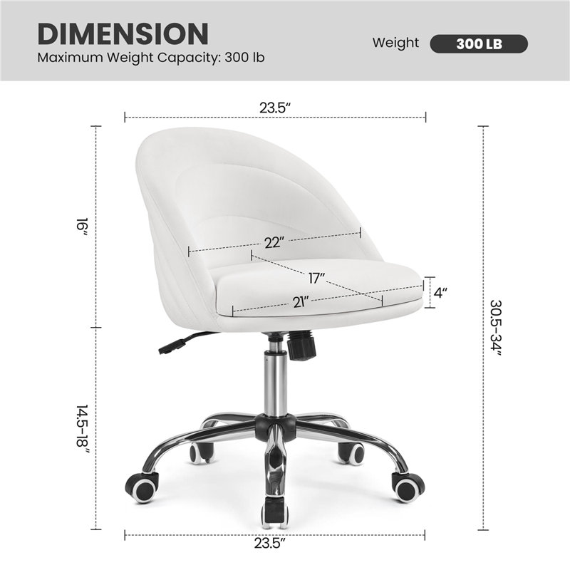 Chaise de bureau moderne sans accoudoirs, Blanc