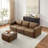 Beryl Square 26.97'' W Modern Full-Grain Leather Ottoman-146393450