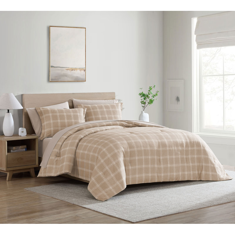 Swift Home Windowpane Plaid 7-Piece Reversible Microfiber Lightweight Bed-In-A-Bag Set, King Comforter + 6 Additional Pieces