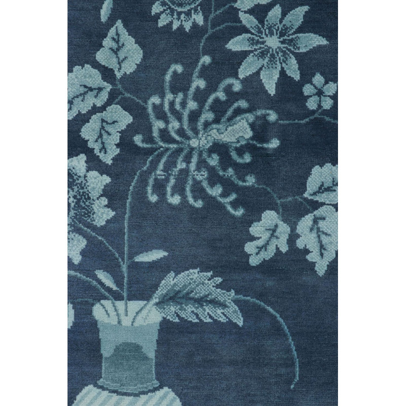 Art Deco Hand Knotted Wool Floral Area Rug, Rectangle 8' x 10'