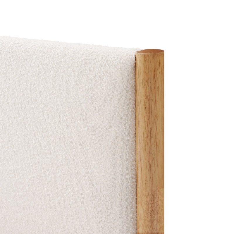 Ardin Solid Wood Bed Frame With Cream Boucle Upholstered Headboard, Natural, Twin