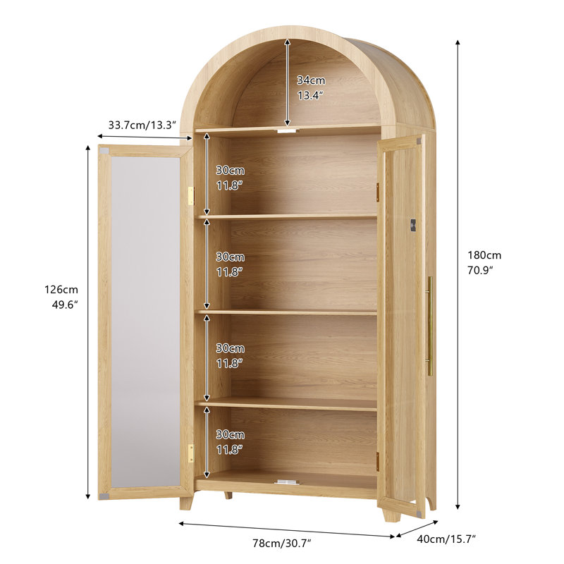 5-Tier 71'' H Freestanding Arch Display Cabinet With 3-Color Light Modes And Motion Sensor, Wood