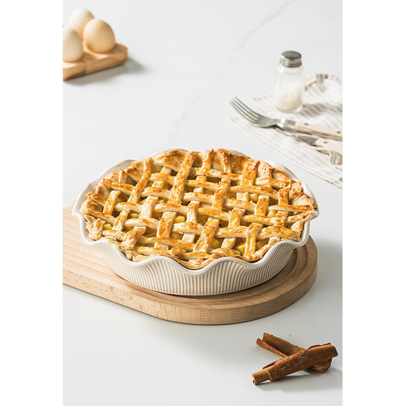 Plat à tarte profond en céramique blanc cassé antiadhésif de 11 pouces, 48 onces, 48 oz