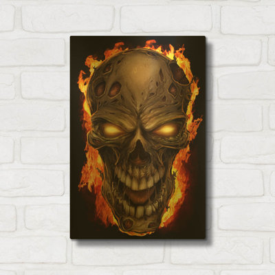 « Crâne de feu zombie » de Flyland Designs, décoration murale en métal doré, 30,5 x 40,5 cm