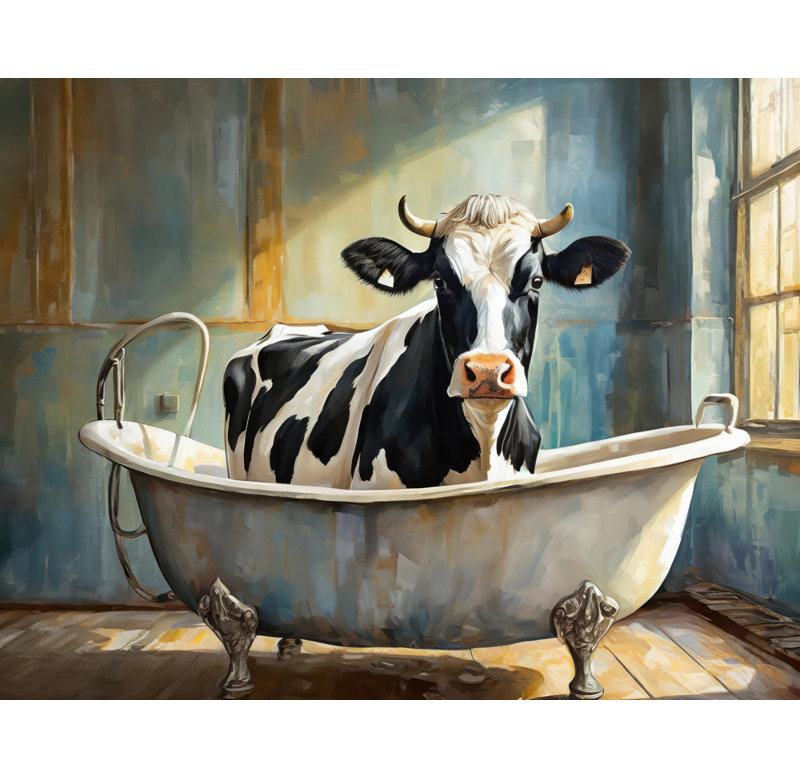 «Cow Bathaign 2» sur toile, H 26 po x l 32 po