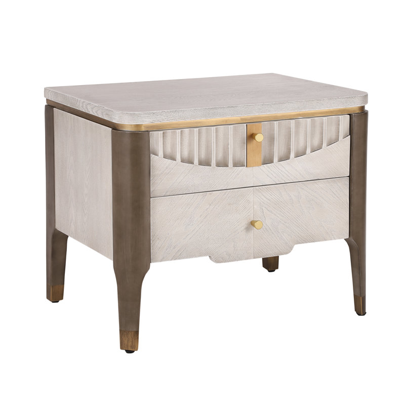 Westin Wooden Nightstand With 2 Storage Drawers & Metal Handles, Gray