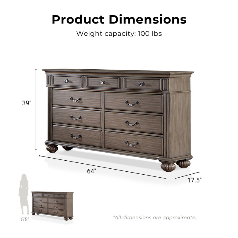 Commode 9 tiroirs Aime, Gris