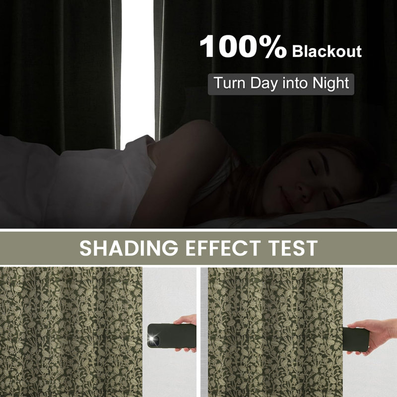 Fabdivine Green or Brown Handmade Floral Block Print 100% Blackout Room Darkening Elegant Window and Door, Patio Hook Drapes Thick Linen Spring, Summer 27x63 Inches for Living Room, Pista