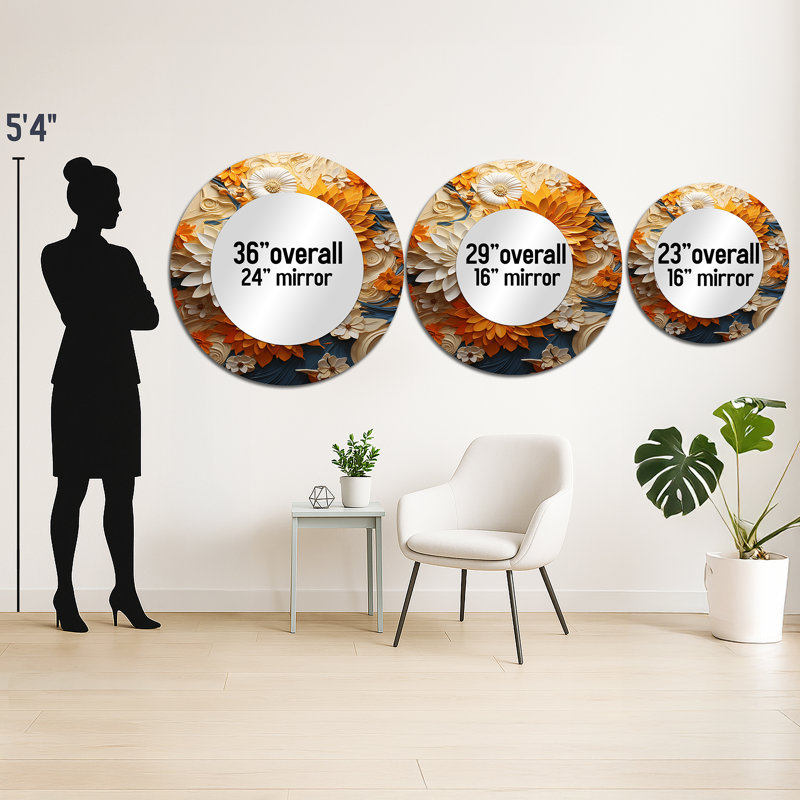 Radiant Reverie Botanical - Abstract Botanicals Round Mirror Wall Decor, 29 po x 29 po