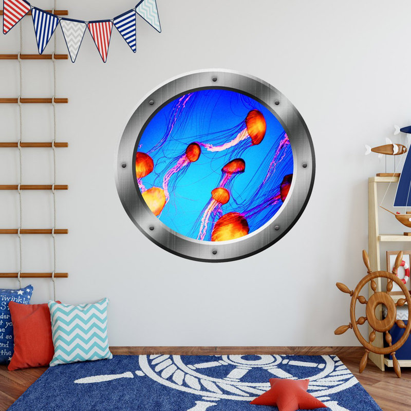 Décalcomanie murale animaux de l’océan Stegall Porthole, H 24 po x l 24 po