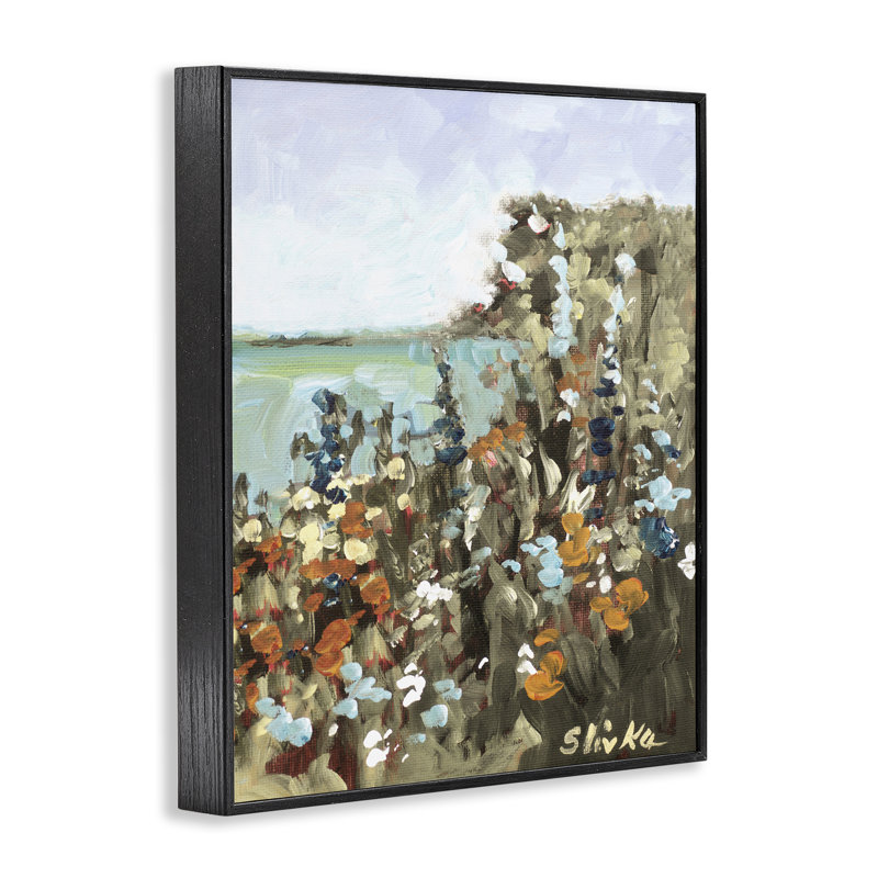 Floral sur la côte, estampe numérique, conception par JANE SLIVKA, H 14 po x l 11 po, Giclée encadrée noir minuit
