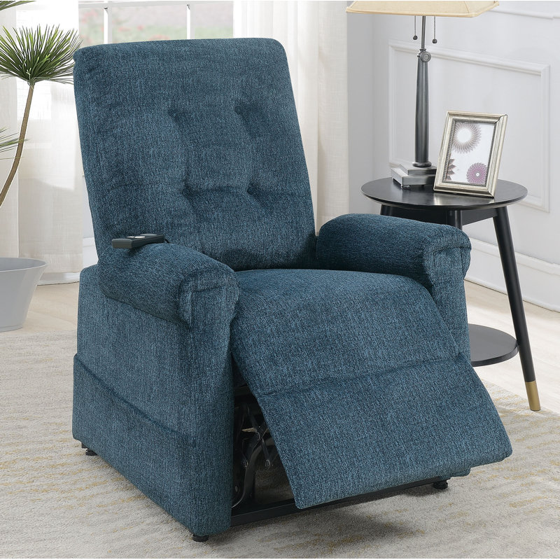96.52cm Wide Chenille Lift Assist Standard Recliner, Dark Blue